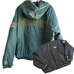 Vintage 90s Pro Player Reversible Green Bay Packers Puffer Style Jacket Size XL